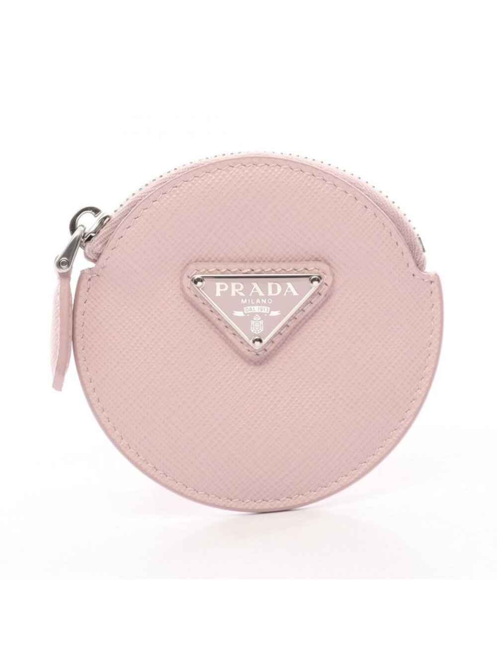 Prada Coin Purse Round Light Pink Saffiano Leather Triangle Logo